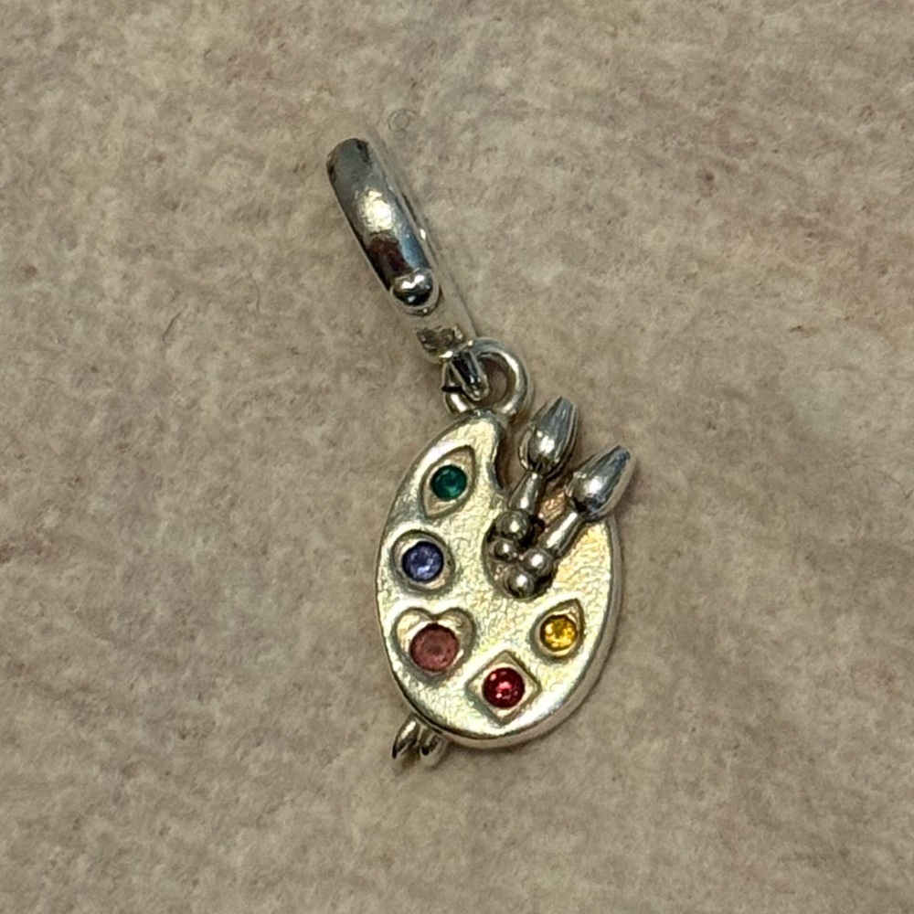 Pandora Artist's Palette Dangle Charm Green Blue Pink Red Yellow Art Silver - Picture 3 of 10